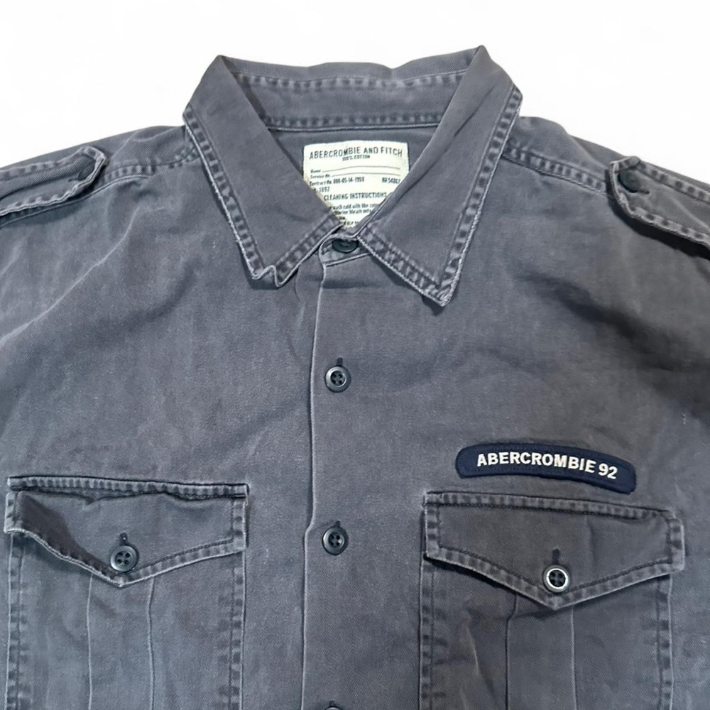 Abercrombie & Fitch Men’s Gray Military Utility Long‎ Sleeve Shirt Size Large - Picture 2 of 6